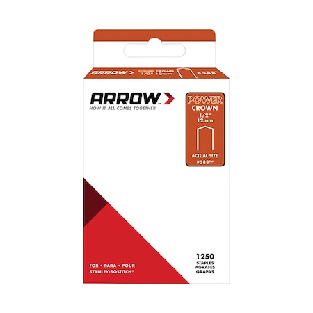 Arrow Fastener Arrow No 588 3/8 in. W X 1/2 in. L 18 Ga. Power Crown Standard Staples 1250 pk 588SP